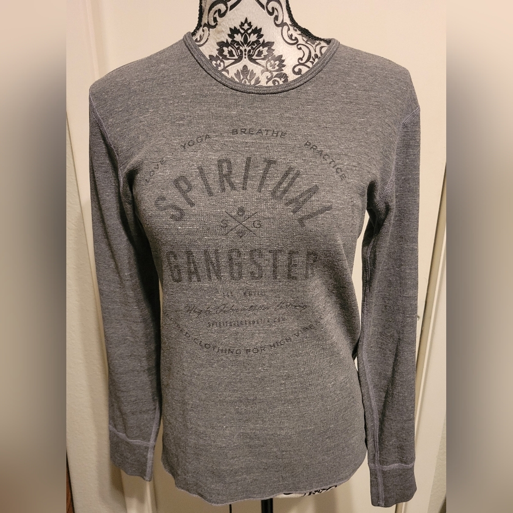 Spiritual Gangster Gray Long Sleeve Thermal Knit Tee Shirt Sz XS